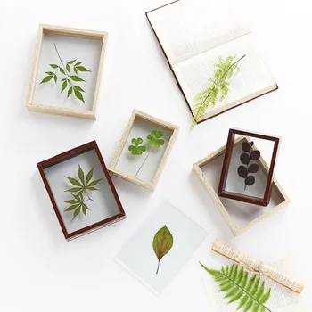 Dobbelt-Sidet Glas Ramme DIY Plante Prøver Album Home Sweet Bryllup Desktop Dekoration i Træ billedrammer Ornamenter 4Color