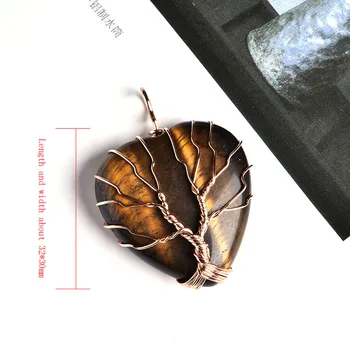 1PC Naturlige Mineral Krystal Ornament Hjerte Form Livets Træ Vedhæng Par Vedhæng Halskæde Vedhæng DIY Smykker Gave