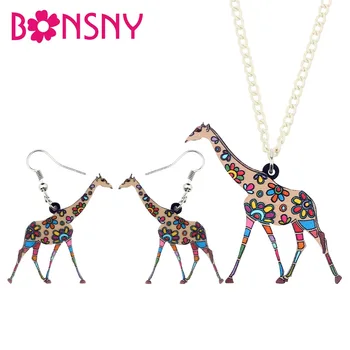 Bonsny Erklæring Akryl Tegnefilm Afrikanske Giraf Øreringe Halskæde Smykker Sæt Mode Jungle Dyr, Smykker Til Kvinder, Piger