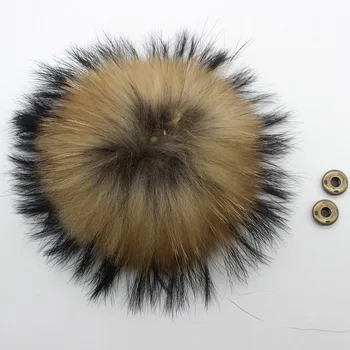 DIY-15cm Ægte Vaskebjørn Ræv Pels Pom Poms pels bolde for Strikkede Hat Cap Huer Naturlige Farve Fox Pompoms knapper med Snap