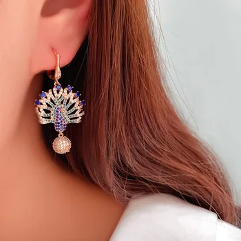 Rainbow cubic zirconia trendy peacock-øreringe til kvinder