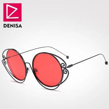 DENISA Mærke Vintage Runde Solbriller Kvinder Mænd Mode, Retro Briller Runde Røde solbriller Mænd gafas de sol mujer UV400 G18608