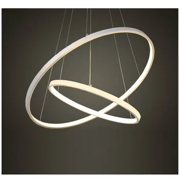 Moderne 3 Cirkel Ringe Led Lysekrone Belysning LED Pærer Strygejern AC til Spisestue, Soveværelse, Stue, Indendørs Hjem 40 60 80 CM Hvid