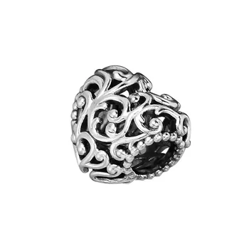 Mode Sterling Sølv 925 Smykker Regal Mønster Heart Perler Charms til Armbånd Kvinder Gennembrudt Charm Perler til smykkefremstilling