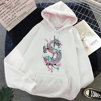 Streetwear Hoodie Kvinder Kinesiske Drage Print Sweatshirt Vinter Hætteklædte Oversize Tøj Kvinder Sweetshirt Harajuku Vintage-Hættetrøje