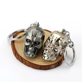 H&F 12pcs/masse Film Terminator Nøglering 3D Kraniet Metal Hoved Form Logo Key Chain Indehaveren Ring Bil Vedhæng Tilbehør Chaveiro