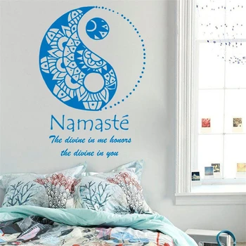 Vægoverføringsbilleder Yin Yang Symbol Namaste guddommelige i mig ærer jer, Meditation, Yoga Vinyl Klistermærke Hjem Indretning Stue Vægmalerier HY1423