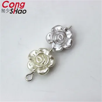 Cong Shao 200pcs 12mm flatback blomst sy 1 hul efterligning pearl perler, ABS Akryl Rhinestone DIY Bryllup Kjole-Knappen CS691