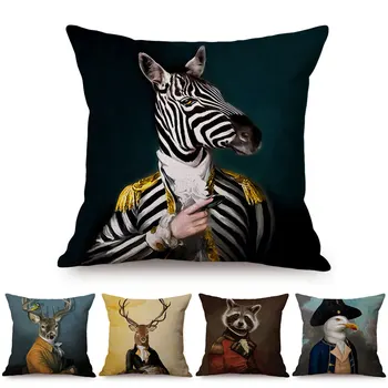 Nordisk Kunst Plakater Stil Dekorative Pudebetræk Zebra Giraf, Elefant, Hest Fashion Animal Iført Hat Sofa Smide Pudebetræk