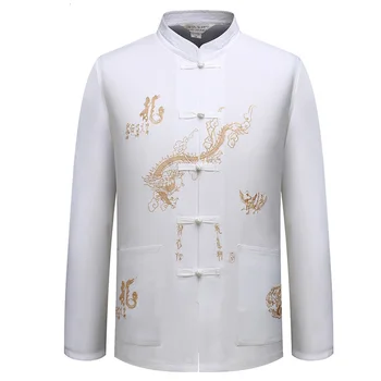 5Colors Dragon Mandlige Tøj Tangsuit Traditionelt Kinesisk Tøj til Mænd Wushu Stående Krave Skjorte Top Hanfu Dropshopping