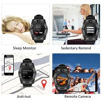 Farverige V8 Smart Wireless Ur Vandtæt Sport Smartwatch Touch Skærm med Kamera SIM-Kort Slot Vandtæt Smart Ur
