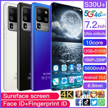 Den globale Version S30u+7.2 tommer Store Skærm 12GB+512GB Smartphone Android10 MTK6799 5600mAh 5G Mobiltelefon Triple SIM Mobiltelefon