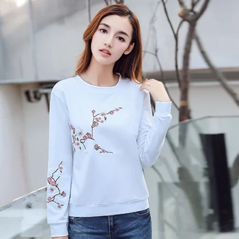 Nye Kvinder Falder 2019 Koreanske Pullover Med Lange Ærmer Blomster Broderi Sweatshirt Kvinde Tøj Plus Size Sudadera Mujer Sved Femme