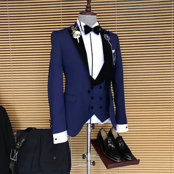 2020 Nyeste Mode Navy Blå Kostume Homme Business Herre Passer Bryllup Jakkesæt Til Mænd Ternos Masculinos Slim Fit Kjoler, Stykke 3