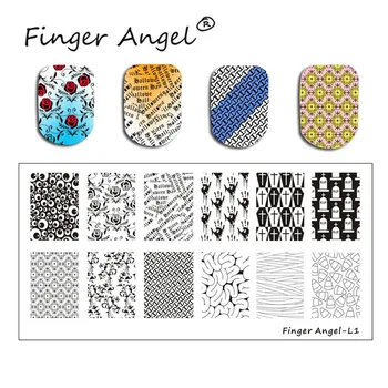 Finger Angel 4stk 6*12cm Negle Stempel Pladen Halloween Style Sukker/Skull/Græskar Lampe Billede med Hvid Holder+1stk Klart, Stamper#F14