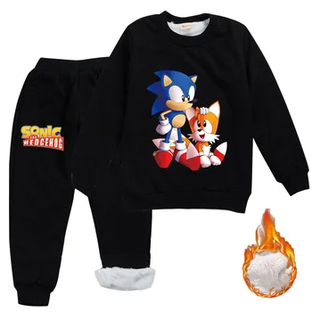DLF 2020 Vinter Anime-Sonic The Hedgehog Tøj Sæt Kids Tyk Velour Sweatshirt Sport, der Passer Barn Pige Tøj Drenge Træningsdragt