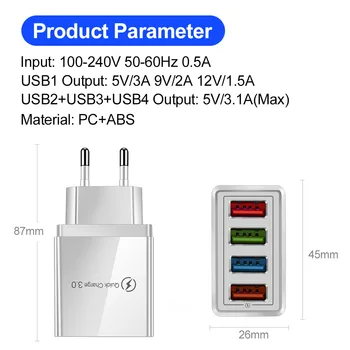 EU/US-Stik USB-Oplader til Hurtig Opladning 3.0-Telefon Adapter, for Huawei Mate 30 Tablet Bærbare Væggen Mobil Oplader Hurtigt, USB Oplader,