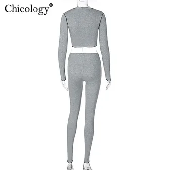 Chicology 2020 Lange Ærmer Afgrøde Top Høj Talje Bukser Legging Sexet To Stykke Matchende Sæt Kvinder Vinteren Falder Tøj club Udstyr