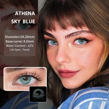 Bio-essens 2pcs/1pair Årlige Farve Kontakt Linser Athena Lentillas Colores Azules Kosmetik Til Øjnene Farvet Blå Beauté