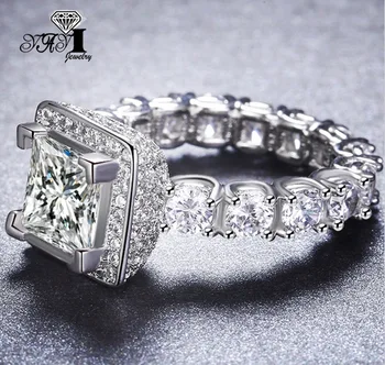 YaYI Smykker Mode Prinsesse Cut 5.6 CT Hvide Zircon Sølv Farve forlovelsesringe vielsesringe Part Ringe
