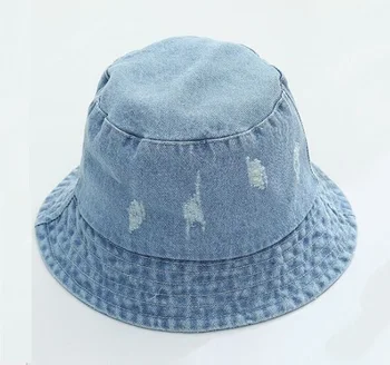 Ny Mode Kvinder Casual Fiskeren Hat Vintage Bomuld Vasket Denim Girl Rippet Bucket Hat Cap Gorros