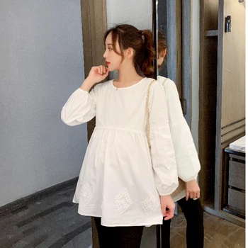 6602# Hvid Bomuld Barsel Bluse Foråret koreansk Mode Shirt Tøj til Gravide Kvinder Sød Graviditet Toppe Drop Shipping