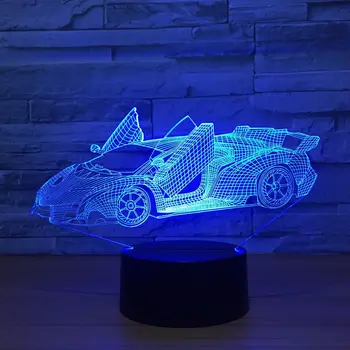 3D Super Bil, der Kører Akryl Lampe 7 Farver Ændre Nat Lys Baby Gaver LED USB bordlampe Atmosfære, Indretning souvenir-fjernbetjening