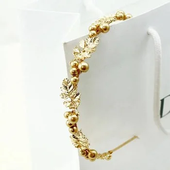Barok luksus retro blad perle hårbånd vintage metallisk gyldne blade rhinestone perle hår smykker