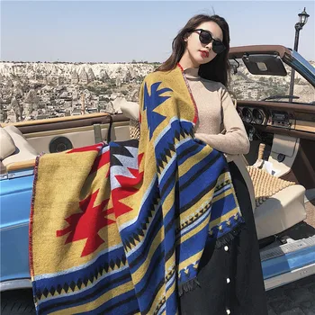 Etnisk Boheme Geometrisk Form Plus Size Efterligning Cashmere Split Sjal Kappe Infinity Scarf Designer Tørklæde Kvinder Luksus 2021