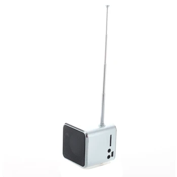 Sølv 3,5 mm Mini Bærbar musikafspiller Højttaler FM-Radio, USB-Micro SD-TF Kort