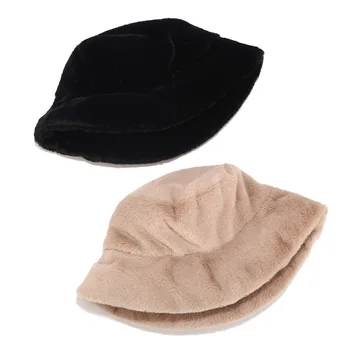 Pige Mode Solid Fortykket Blød Varm Fiskeri Hætte, Imiteret Pels Vinter Bucket Hat Til Kvinder Udendørs Ferie Hat Cap Dame Panama