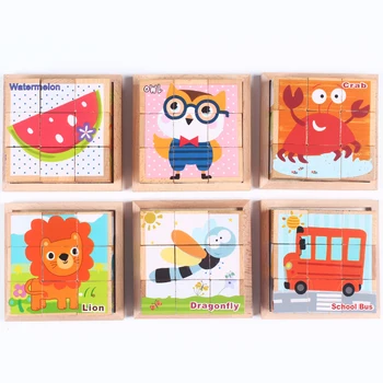 Sekskant, foto, træ-puslespil 3D-puslespil børn legetøj tidlig uddannelse pædagogisk legetøj terning og baby børn gave baby forsyninger