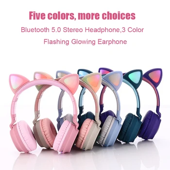 Børn Bluetooth-5.0 Hovedtelefoner LED lys Kat Ører Headset Trådløse Hovedtelefoner HIFI Stereo-Bas hovedtelefon til Phones med mikrofon