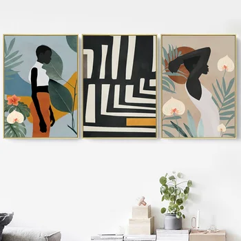 Abstract Afrikansk Kvinde Blomst, Blade Væg Kunst, Lærred Maleri Nordiske Plakater Og Prints Væg Billeder Til Stuen Home Decor