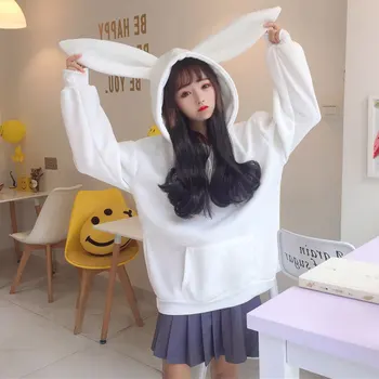 Harajuku Kawaii Hoodie Kat Øre Sweatershirts Koreansk Stil Løs Studerende Fashion Color Matching, Afslappet Kvinder Hættetrøjer Pink