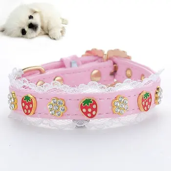 2019 Hot Salg Dog Føre Snore Søde Blomster Perle Lyserød Jordbær Hundehalsbånd Sæt Prinsesse Style Snore Pet Krave