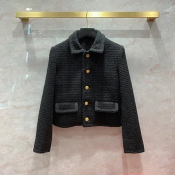Nye Designer af Høj kvalitet kvinders Uld frakke 2020 Efterår og vinter kvinder vintage sort tweed frakke C283