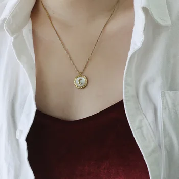 Tidløs Spekulerer Titanium Shell Moon Halskæde Kæder Kvinder Rustfrit Stål Smykker Gotiske Boho Top Ins Japan Gave Trendy Nye 1646
