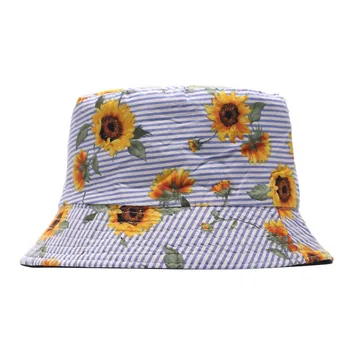 Trykt Solsikke Bucket Hat Hætte Kvinder Forår Sommer Reversible Panama Udendørs Sport Vandring Beach Sun Hat Kvinde Fiskeri Cap