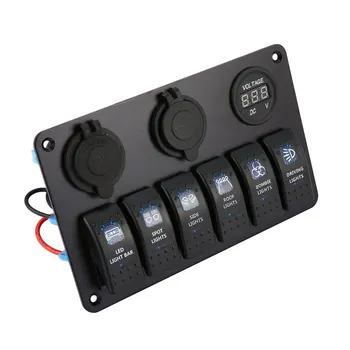 6 Bande Vandtæt RV Bilen, Båden Afbryder LED-Rocker Switch Panel-Dual USB Oplader Cigaret Stik