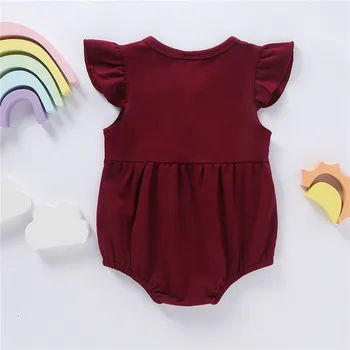 2020 Sommer Sød lille Barn Børn Baby Pige Bomuld Romper Tøj Knappen Design Bomuld Buksedragt V-hals Solid Playsuit Tøj Sunsuit