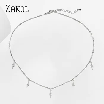 ZAKOL Trendy Cz Cubic Zirconia Choker Charme 5 Ligtning Halskæde til Kvinder bryllupsgave Smykker 2020
