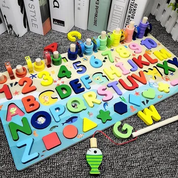 Børnehaven Træ-Montessori Legetøj Tæller Geometrisk Form Kognition Match Kids Early Education undervisningsmidler Matematik Legetøj for Børn
