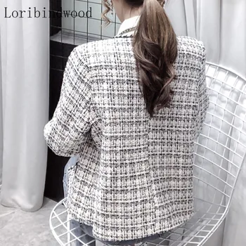 Efterår Og Vinter Tweed Frakke Kvinder Vintage Langærmet Kort Uld Jakke Frakke Kvindelige Koreanske Stil Ins Streetwear Plaid Outwear Top