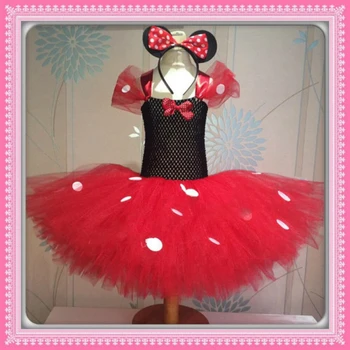 Baby Piger Red Mickey, Minnie Tutu Kjole Børn Hæklet Tyl Kjole med Hvide Prik og Hairbow Børn Cosplay Kostume Party Dress