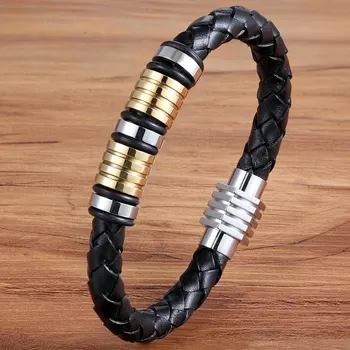TYO Ægte Læder Armbånd Til Mænd Kvindelige Guld/Stål Runde Magnetiske Lås Slange Kæde Mode Smykker Tilbehør Rabat