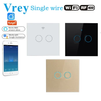 Enkelt FireWire WIFI Smart Touch Skift Trådløse Fjernbetjening Let kontakt på Væggen Krystal Glas Panel, der Arbejder Med Alexa, Google Startside