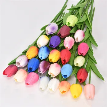 6STK tulip multi-farve, kunstig blomst pu buket falske blomster til hotel bryllupsfest fest office til hjemmet dekoration
