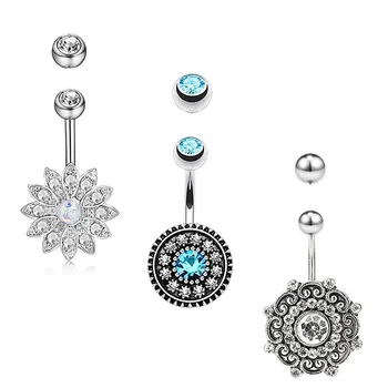 6stk/set Elegante Piercing Smykker, Krystal Blomst Navlepiercing Navle Ring Smarte Rustfrit Stål Navle Ring