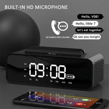 3 I 1 Trådløse Bluetooth Højttaler Digitalt Ur Lyd Telefonen Stå Spejl Alarm USB-Opladning, HiFi Lyd Dual Højttaler